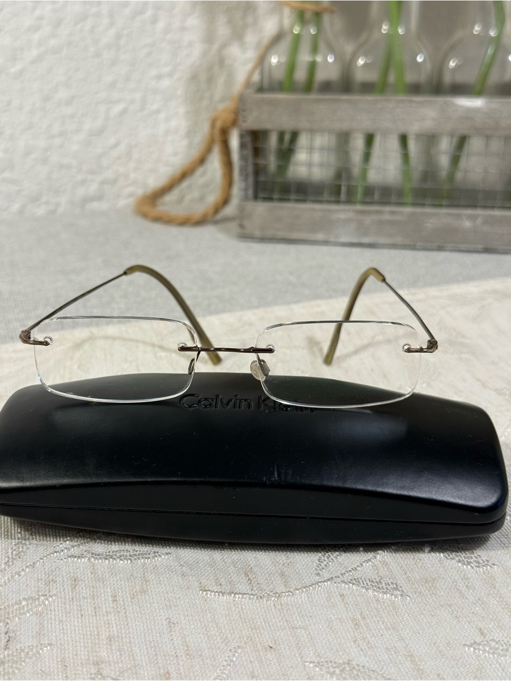 Calvin Klein Rimless Eyeglass Frames 533 29 Japan Minimalist 49-19-145 w/Case
